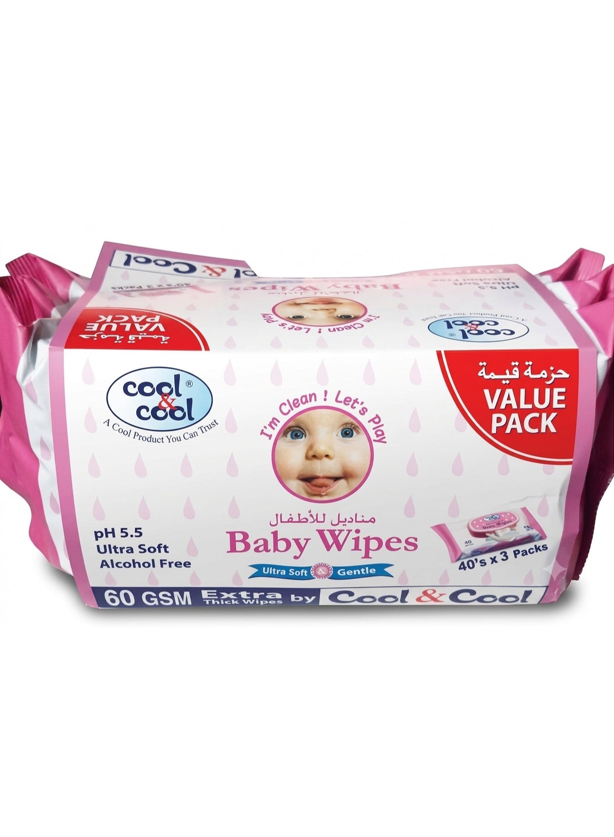 Cool & Cool Ultra Soft Gentle Baby Wipes Alcohol Free 60 Gsm 40 Wipes X 3 Pack